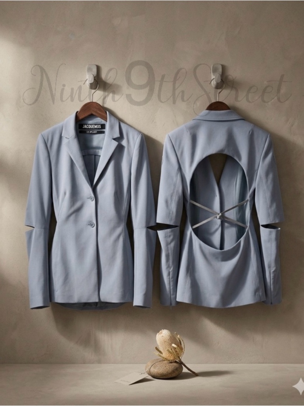 Jacquemus La Vesto Melo Cutout Blazer Blue Stretch Wool Size 10 NWT